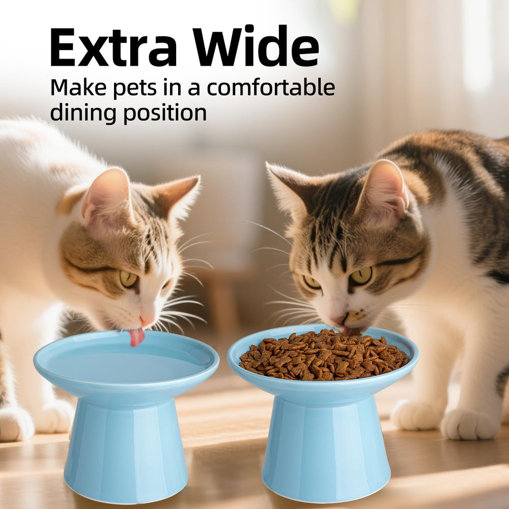 KITCHENLESTAR elevated cat bowls with stable base blue to reduce tipping during meals.