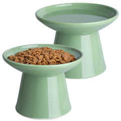 KITCHENLESTAR elevated ceramic cat bowls in light-green for easier dining