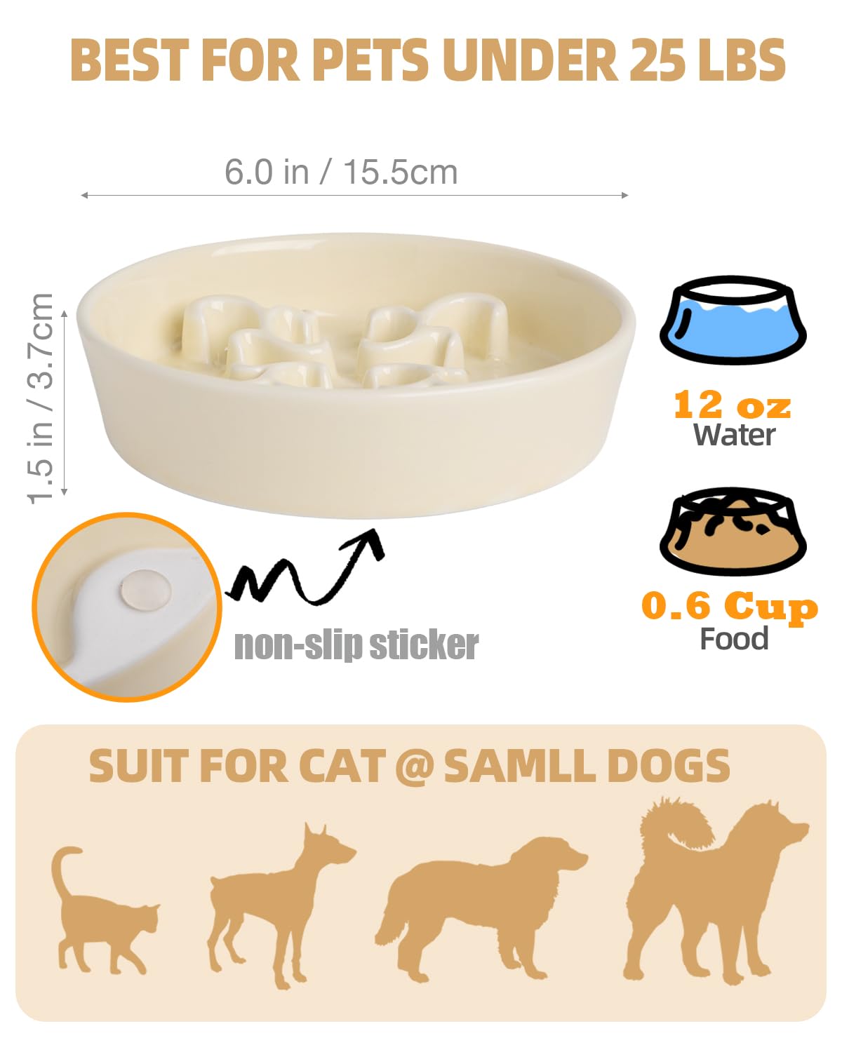 KITCHENLESTAR yellow bowl with 6 inch diameter for tiny breeds.