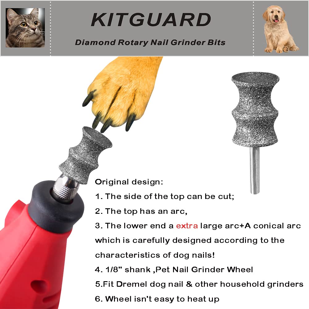 KITGUARD Diamond Dremel dog nail bits one-eighth shank fit rotary tools securely