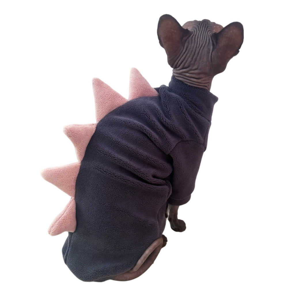 Kitipco dinosaur-sphynx cat clothes grey small sleeves detail for comfortable fit.