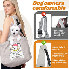 Kitliog Dog Sling Carrier adjustable straps shown for versatile fit from 29 to 39 inches.