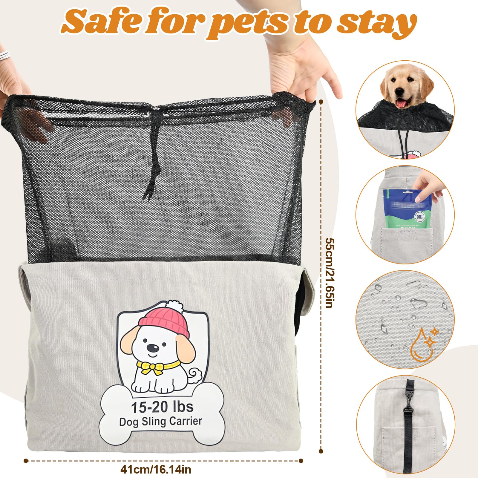 Kitliog Dog Sling Carrier bottom panel with hard base and plush cushion for secure support.