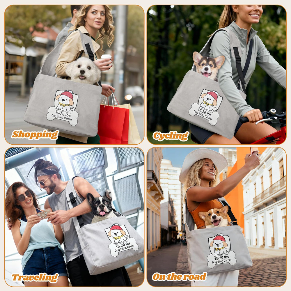Kitliog Dog Sling Carrier side pockets for treats during park outings.
