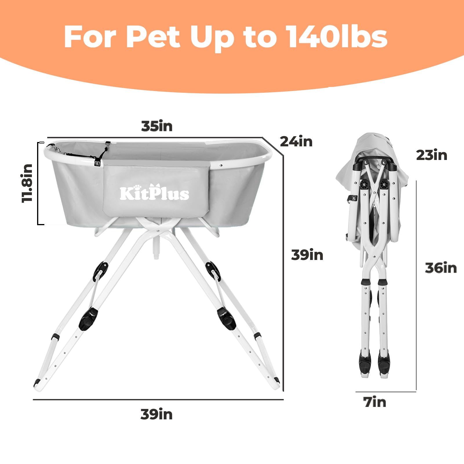 KITPLUS height-adjustable dog bath with 5 levels for comfortable grooming.