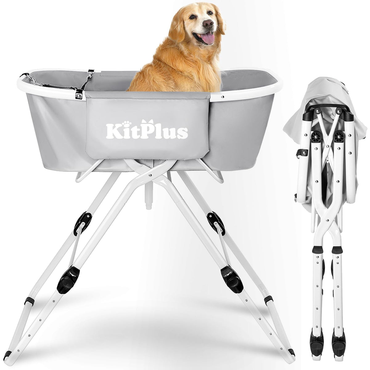 KITPLUS portable dog bathtub folded for compact storage and travel.