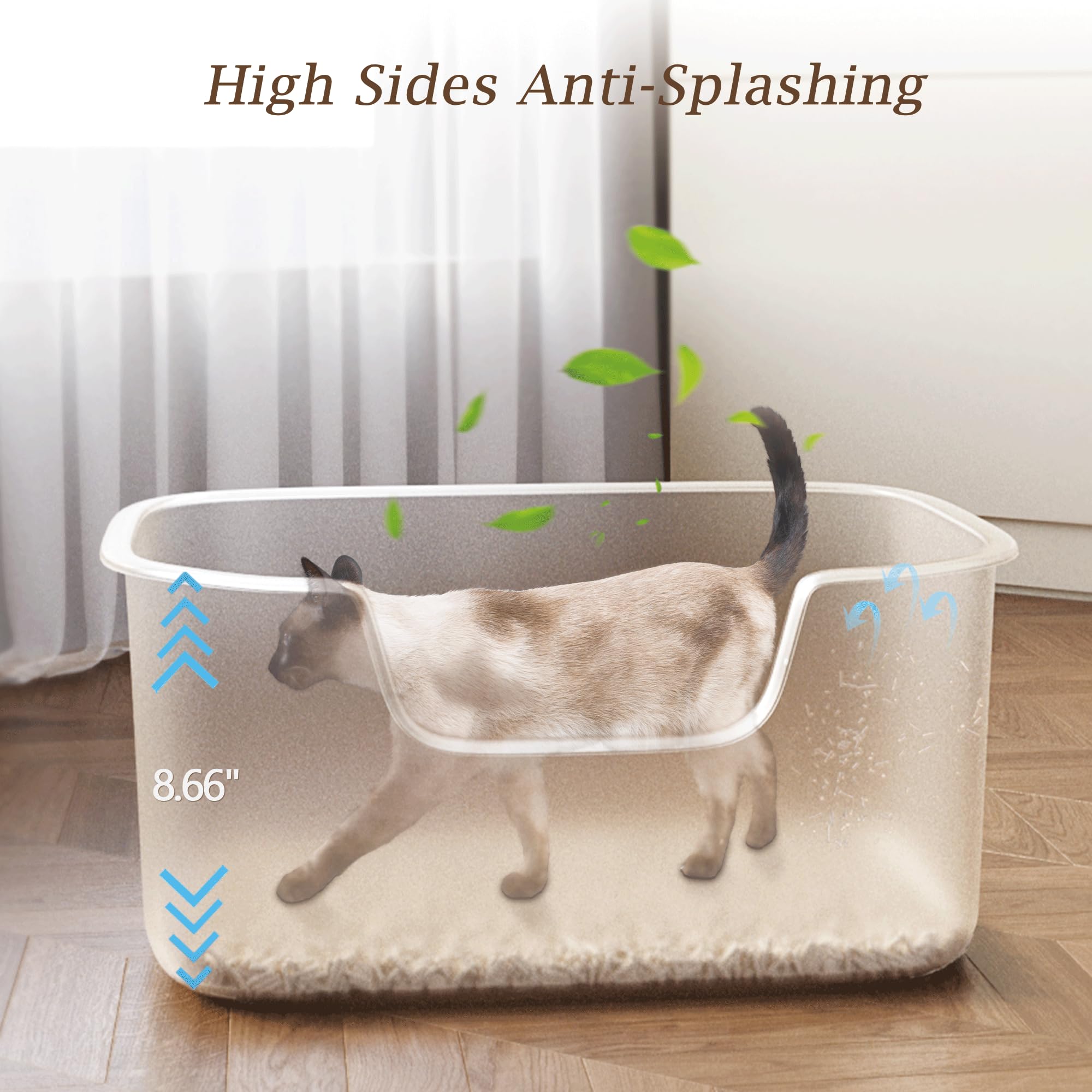 Kittenhood deep tall litter pan features anti-splash design to keep flooring clean