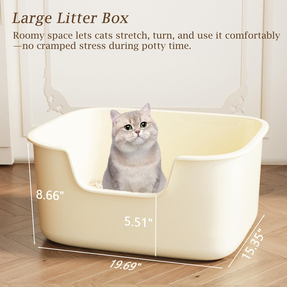 Kittenhood litter box with high sides reduces litter scatter during scratching and digging