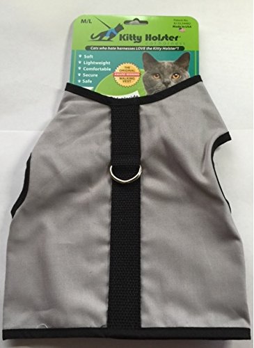 Kitty Holster cat harness worn in gray XL supports secure walking and comfortable vet visits.