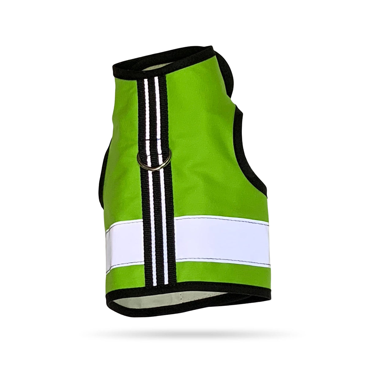 Kitty Holster Reflective Harness in Loud Lime on a cat, enhancing daytime and nighttime visibility.