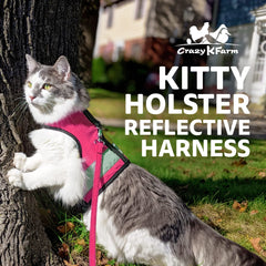 Kitty Holster Reflective Harness on a leash during a walk for safety.