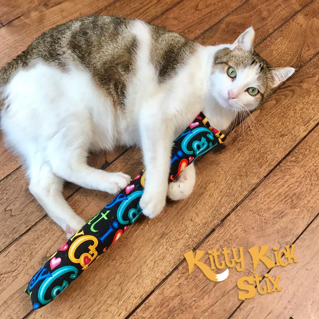 Kitty Kick Stix vibrant colors attract attention and invite repetitive paw swipes.