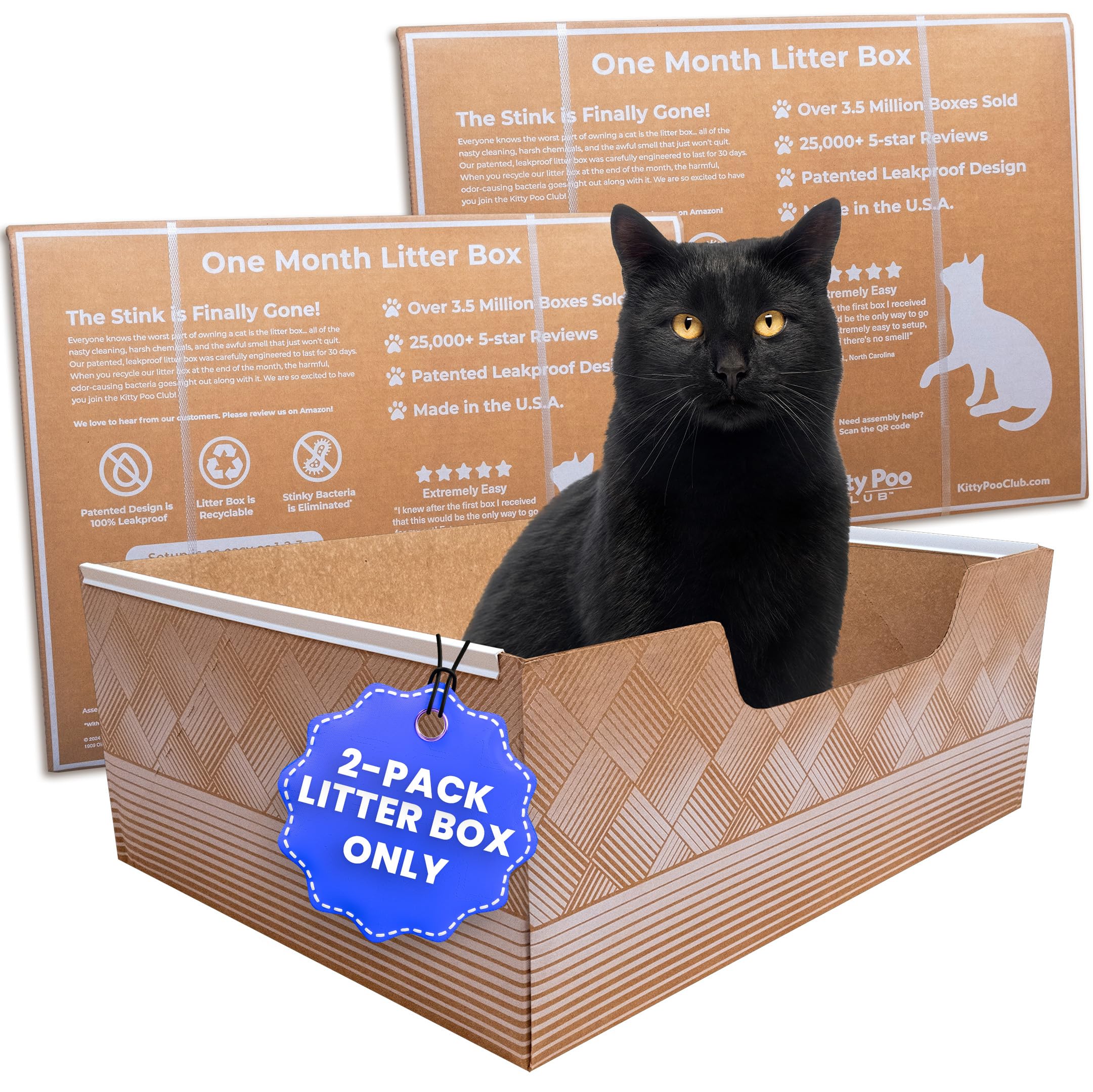 Kitty Poo Club leakproof 2-pack litter box, front view, helps keep litter drier