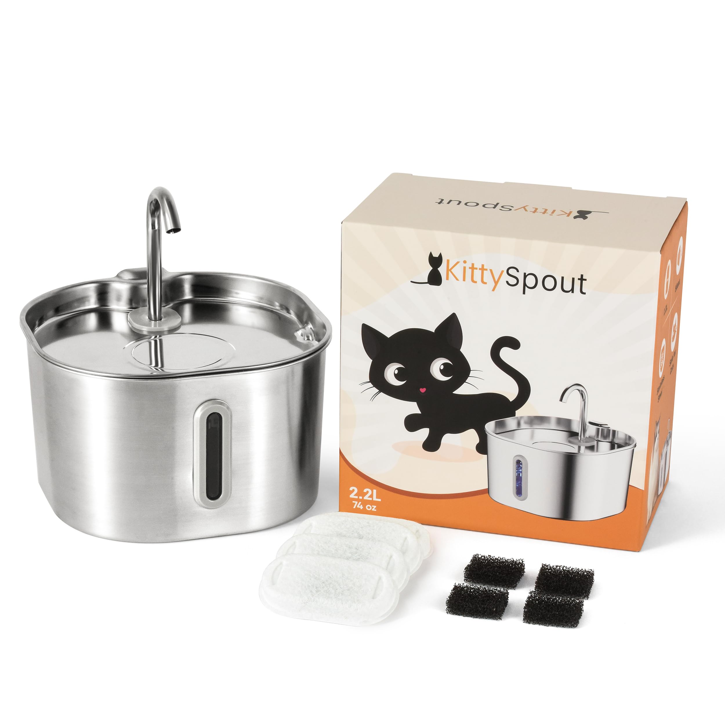 KittySpout stainless steel cat water fountain top view shows easy access to fresh water