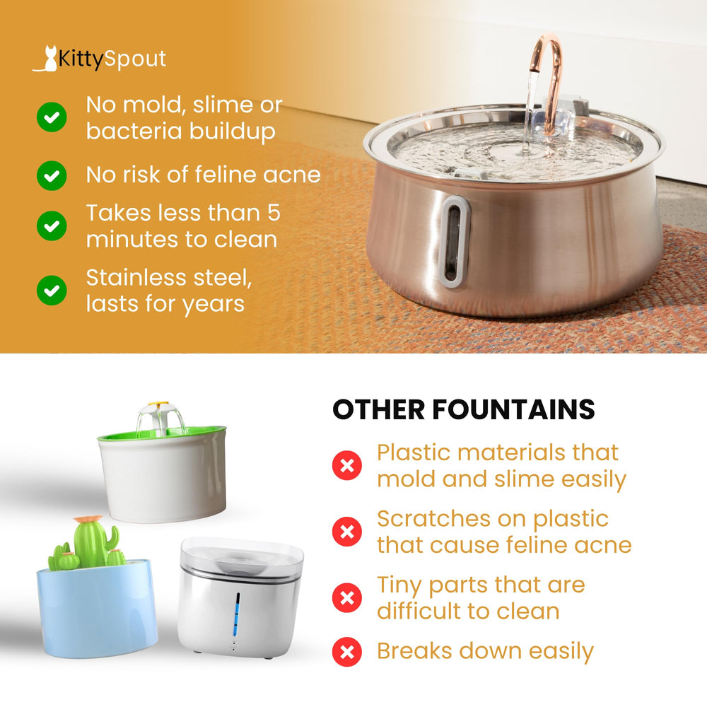 KittySpout stainless steel fountain quiet operation supports peaceful nights and mornings.