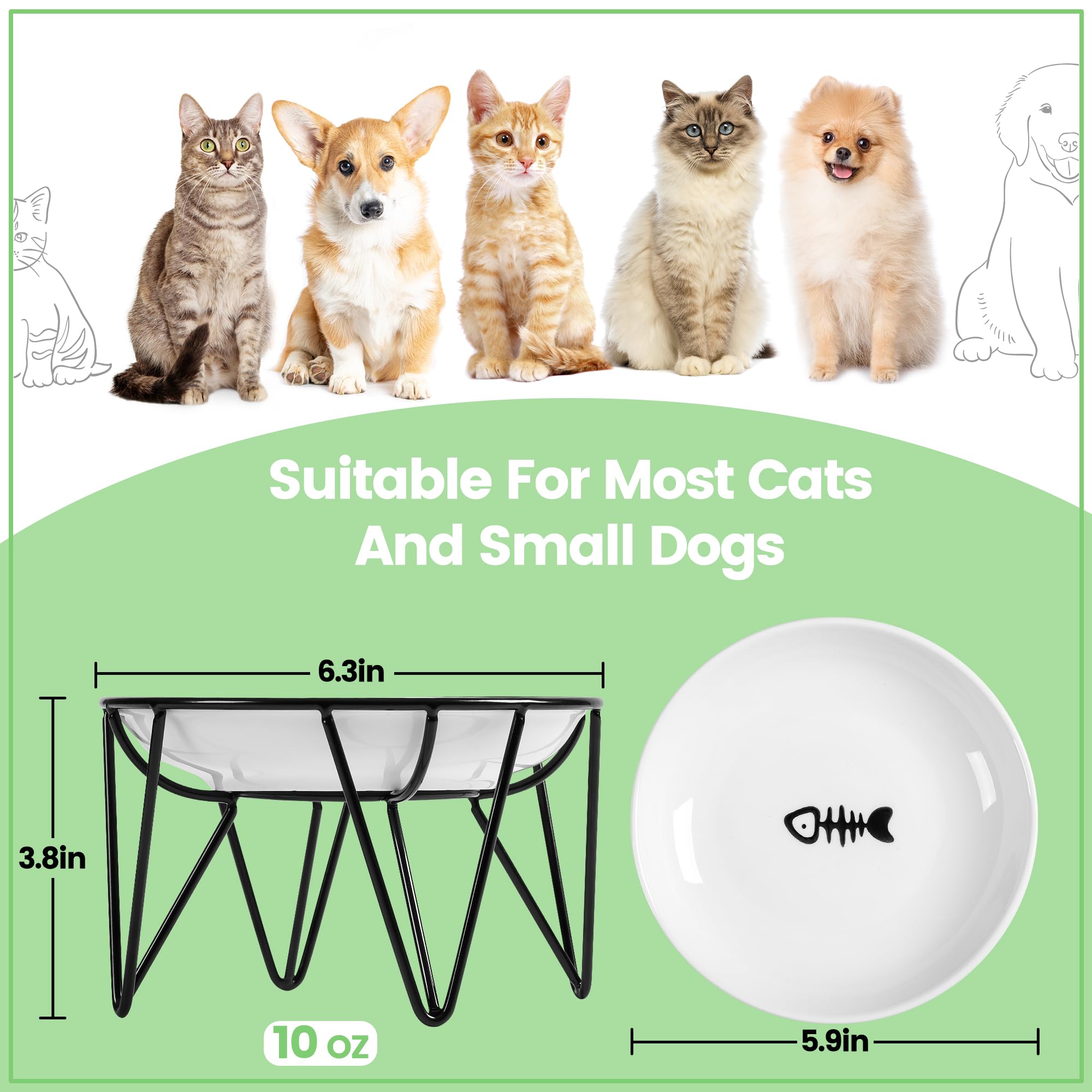Kitwinney ceramic cat bowls elevated-feeding-height; reduces neck strain for cats.