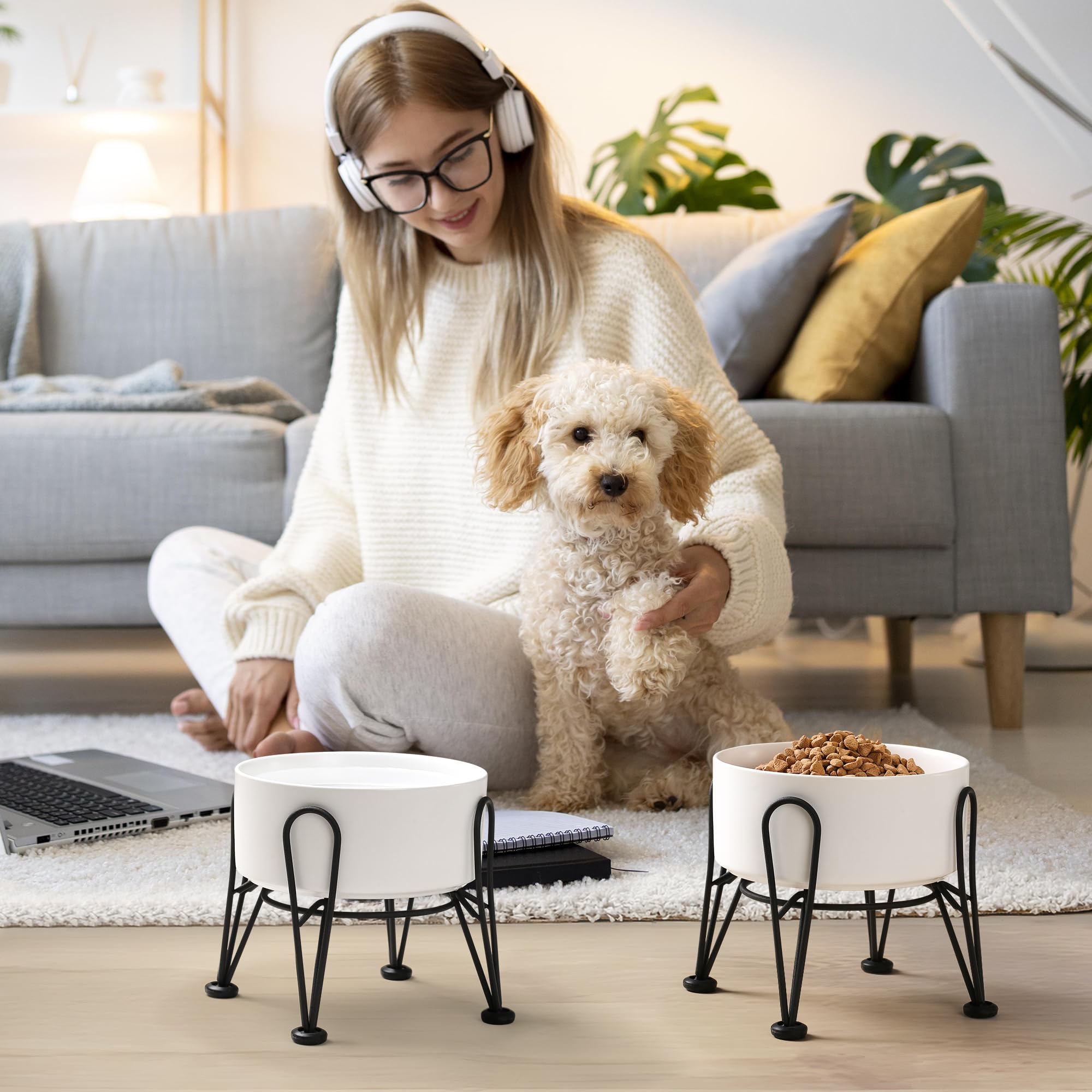 Kitwinney elevated bowls with stand create a tidy feeding space.