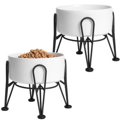 Kitwinney elevated ceramic dog bowls white for a stable two-bowl meal setup.