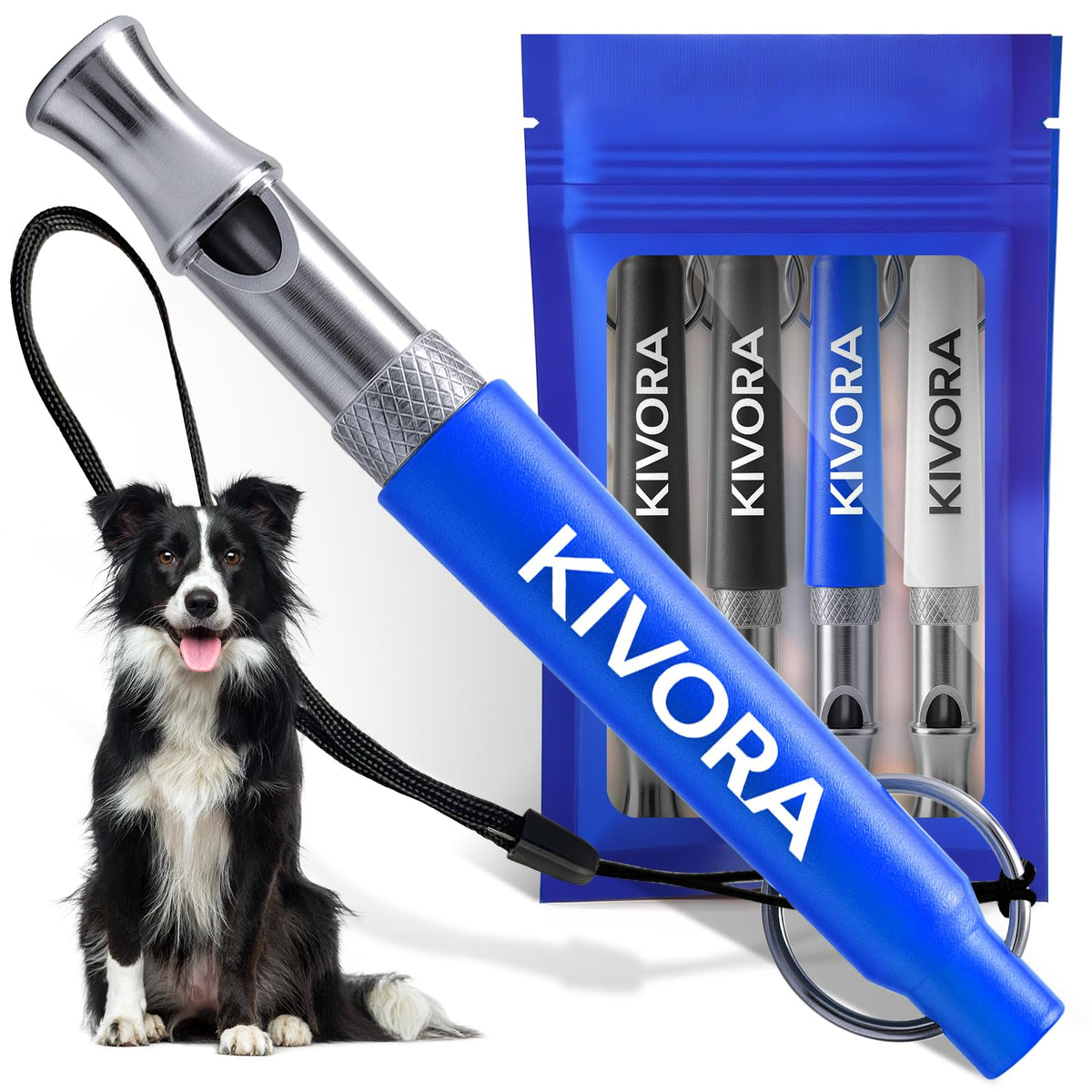 KIVORA dog whistle 4-pack blue for reliable recall and bark control during walks