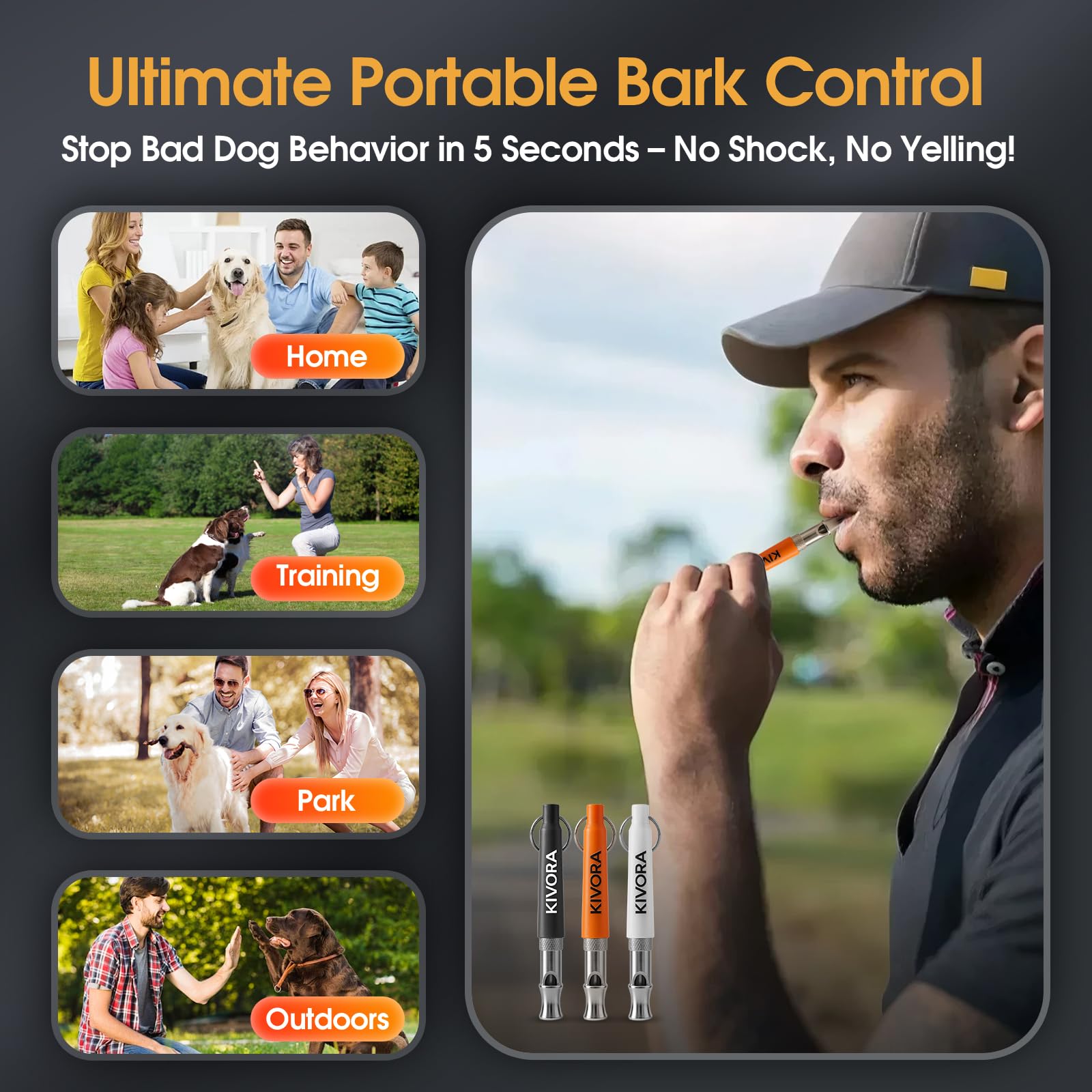 KIVORA adjustable-frequency whistle demonstrates tone tuning for dogs