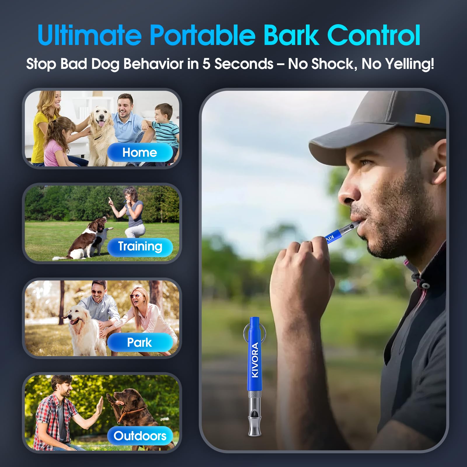 KIVORA ultrasonic frequency dog whistle shows adjustable tone for adaptable training