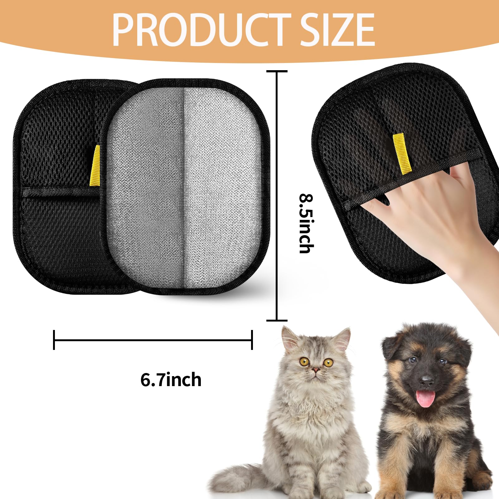 Kivori gloves on car upholstery, lifting fur and lint effortlessly
