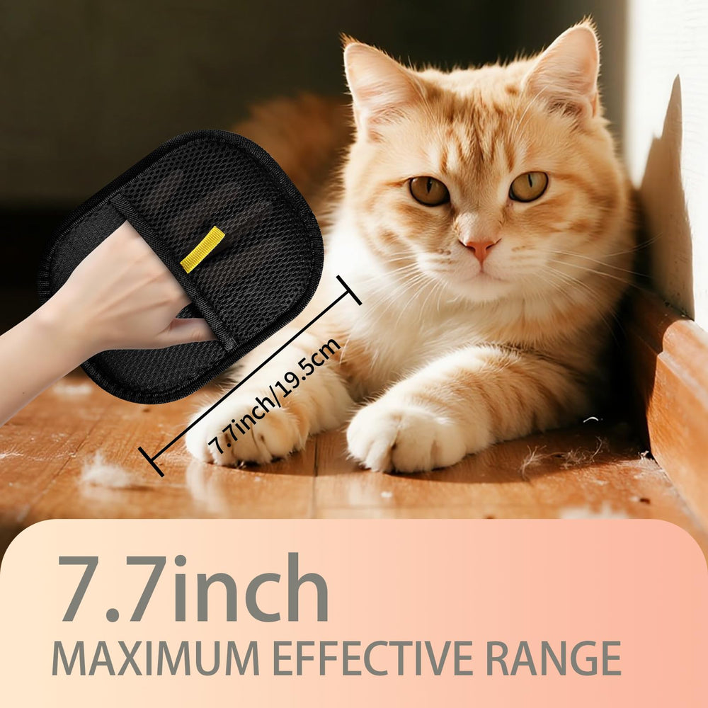 Kivori pet grooming gloves used on a cat to remove loose fur gently