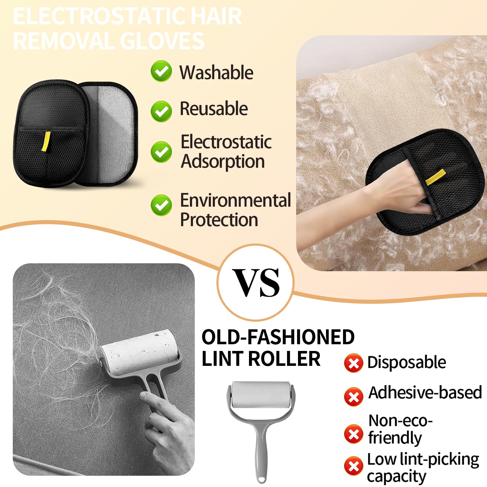 Kivori pet grooming gloves used on a dog during a grooming session on furniture