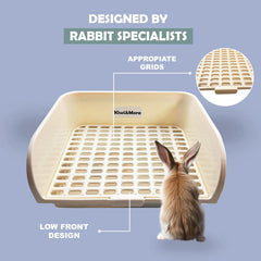 Kiwi & Mora rabbit litter box assembly image highlights quick disassembly for easy cleaning.