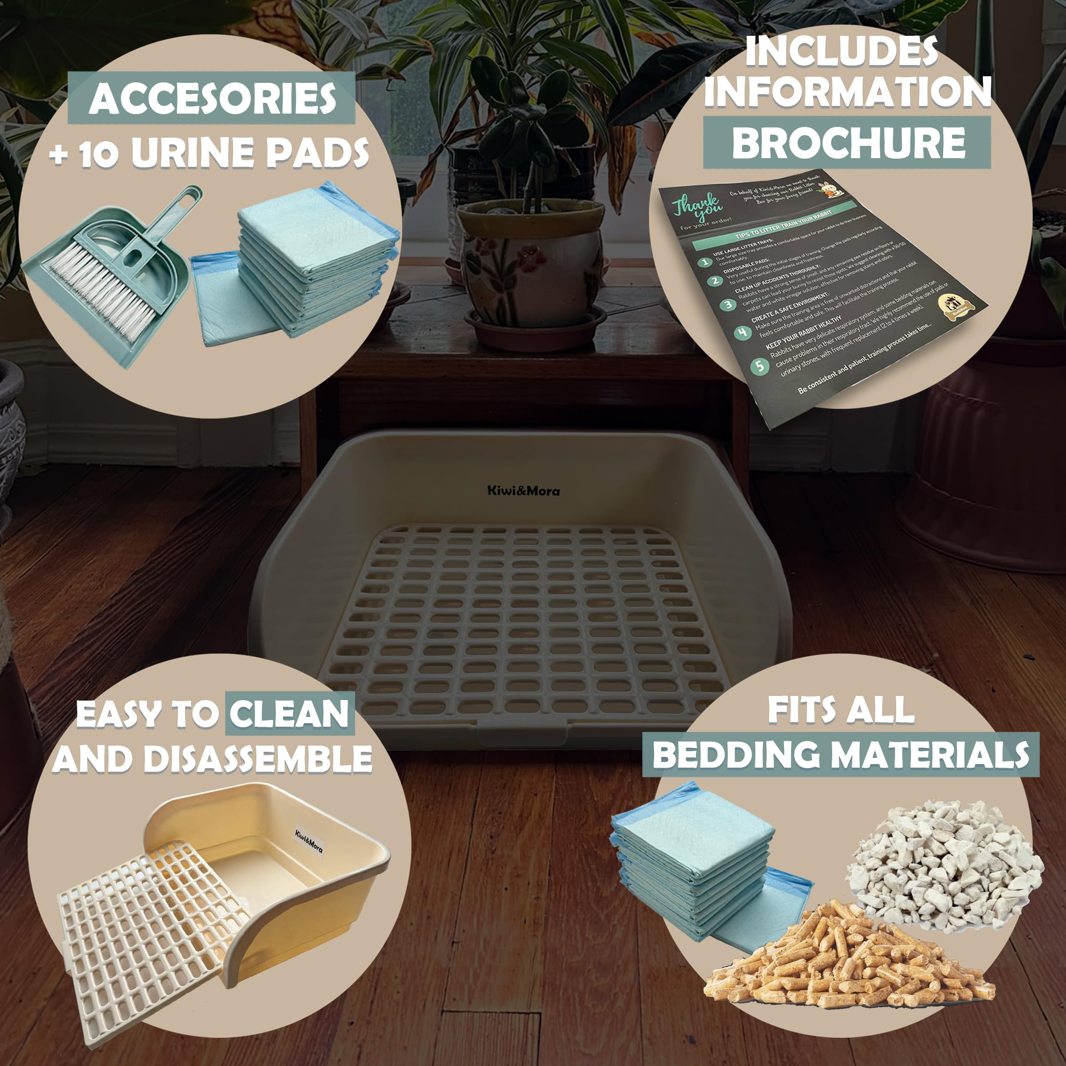 Kiwi & Mora rabbit litter box easy-clean kit supports simple maintenance routines.