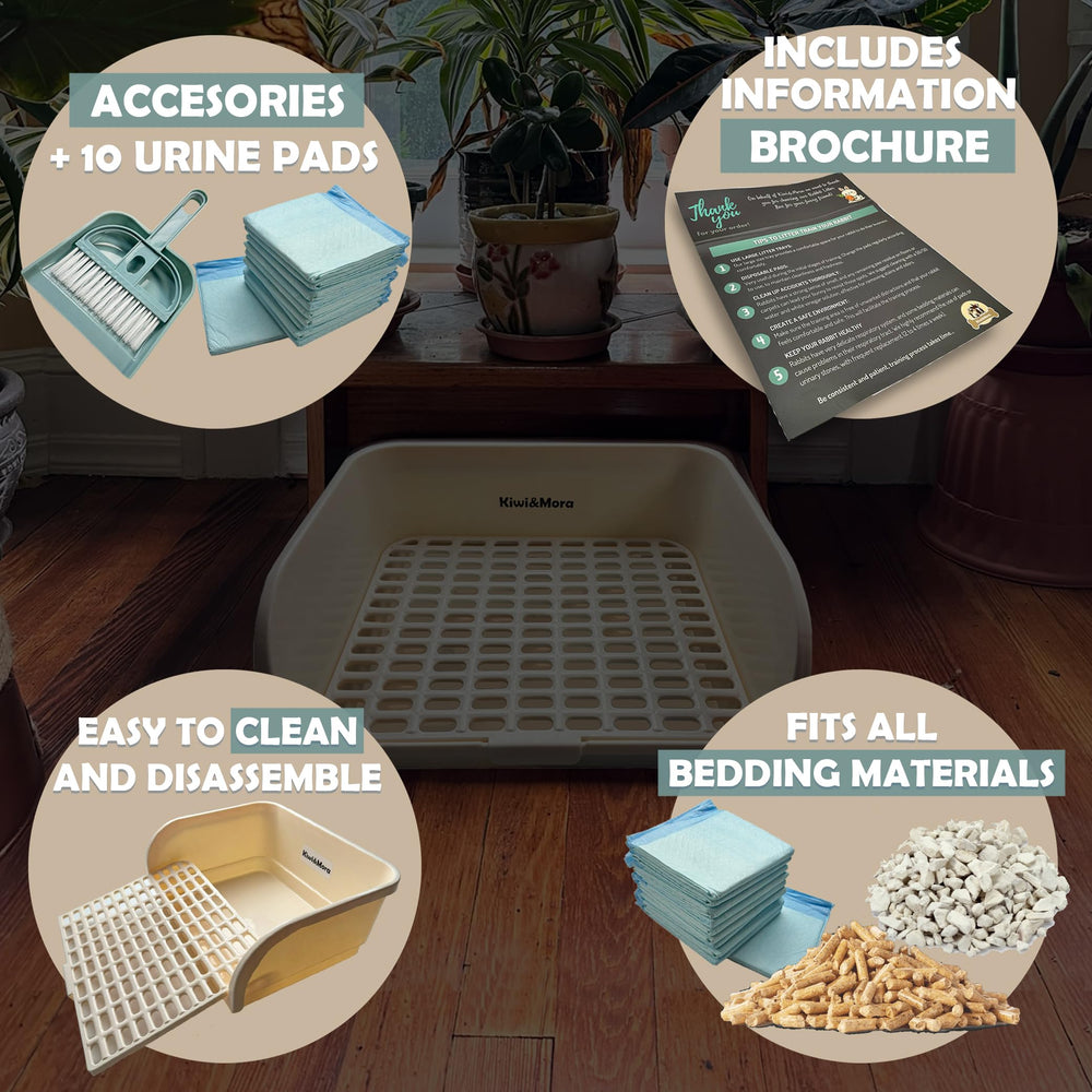 Kiwi & Mora rabbit litter box easy-clean kit supports simple maintenance routines.