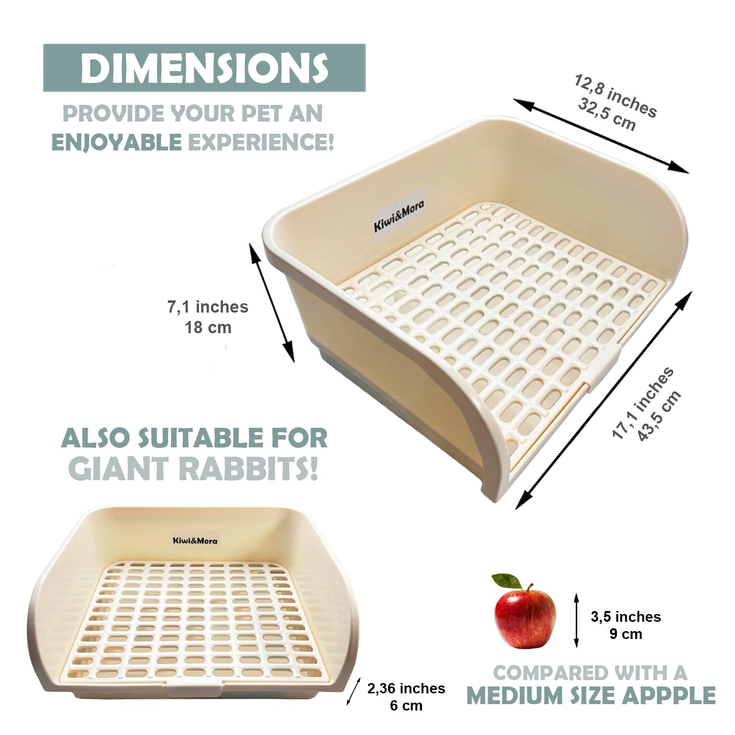 Kiwi & Mora rabbit litter box interior view emphasizes smooth edges and cleanable surfaces.