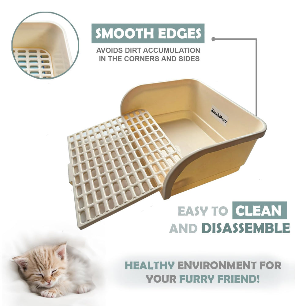 Kiwi & Mora rabbit litter box tall walls prevent splashes and protect furniture.