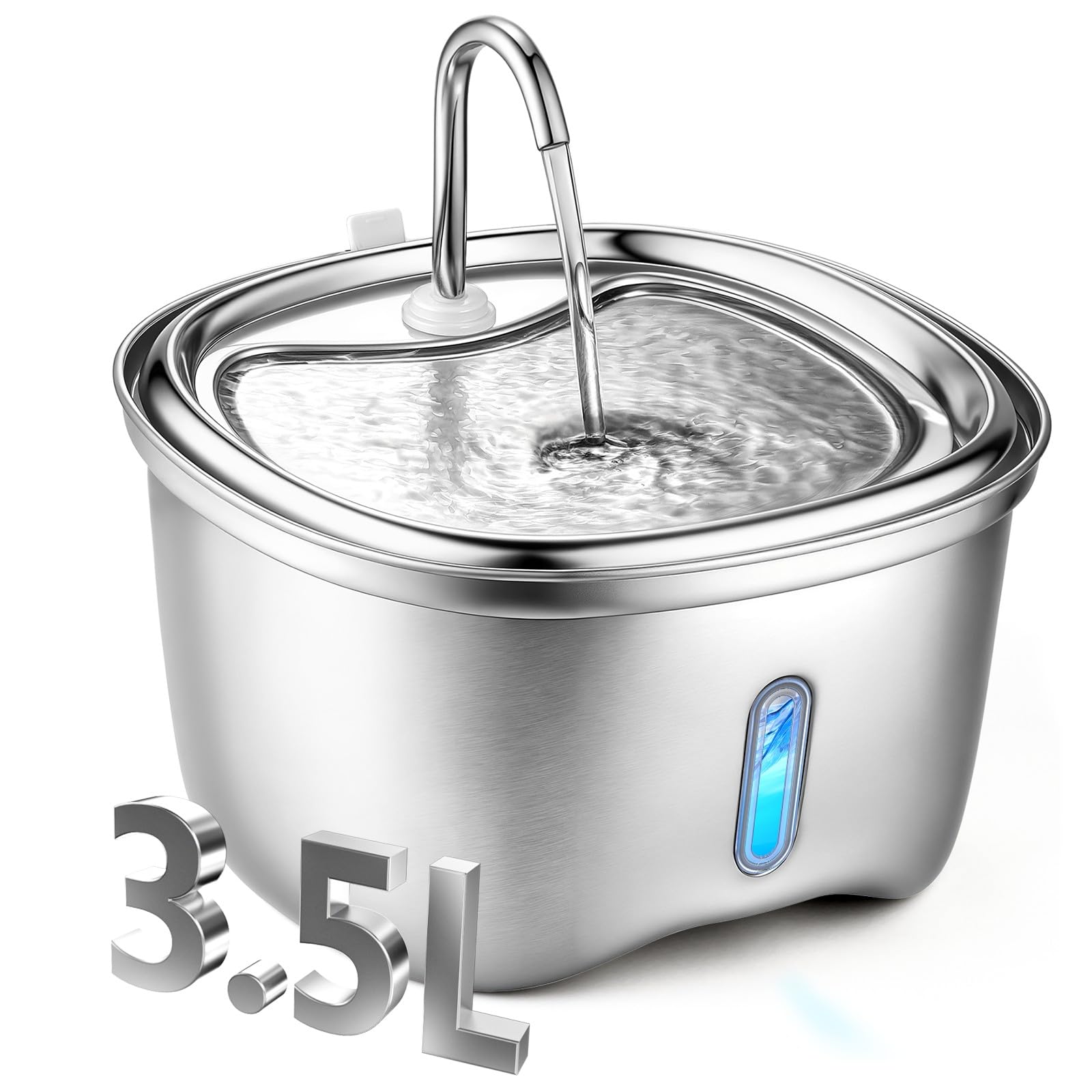 KiwiLove cat fountain stainless steel front view showing large capacity for multiple pets.