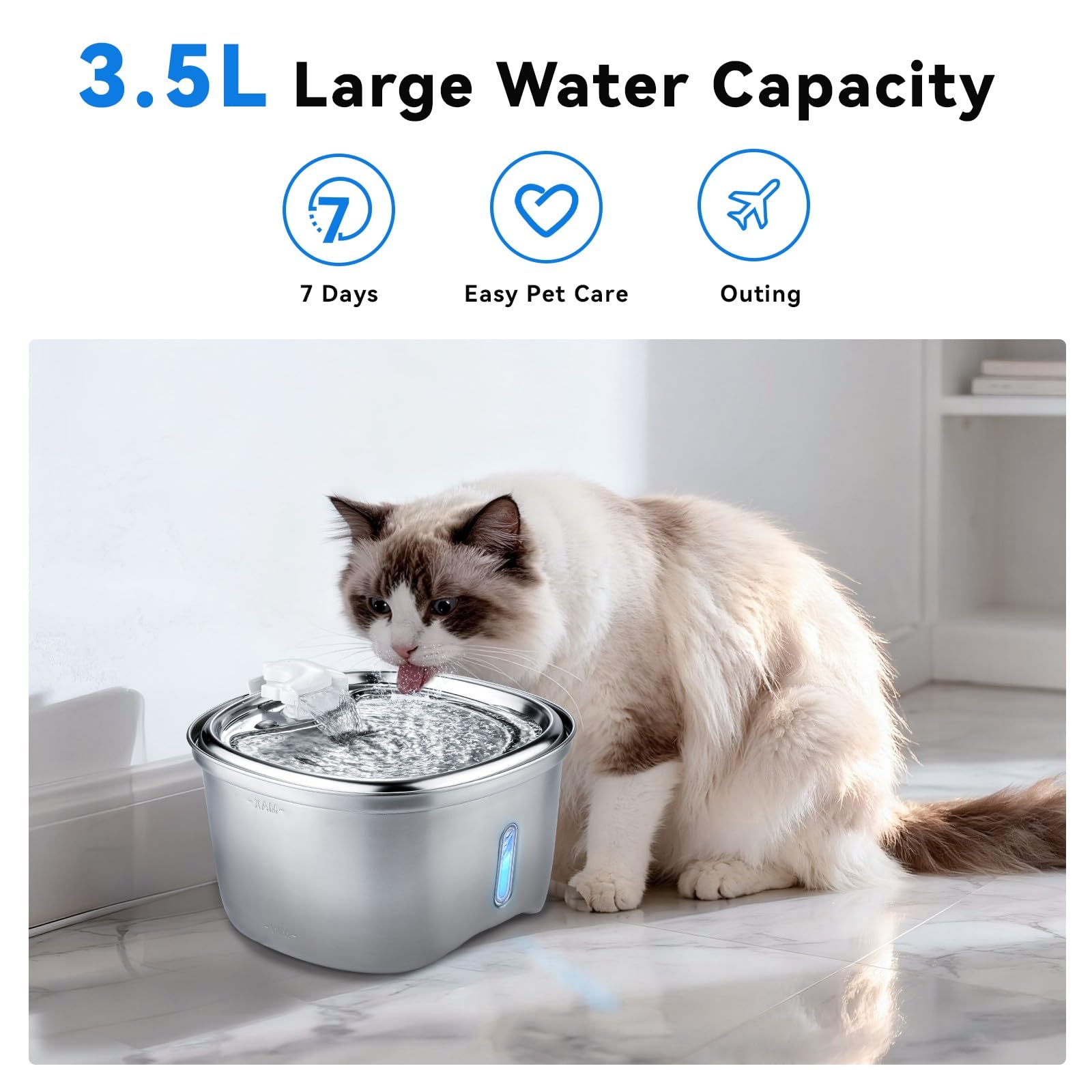 KiwiLove cat fountain three-flow modes demonstrate engaging water action for encouraging drinks.