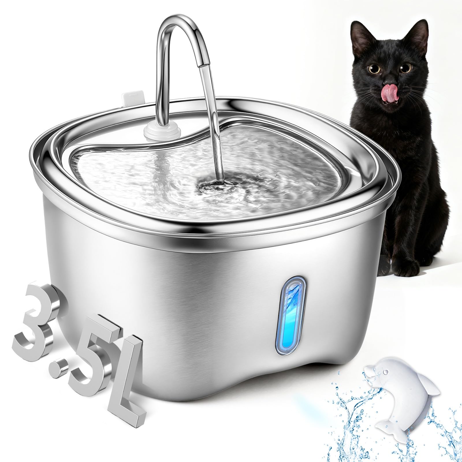KiwiLove cat fountain visible water-level window aids timely refills.
