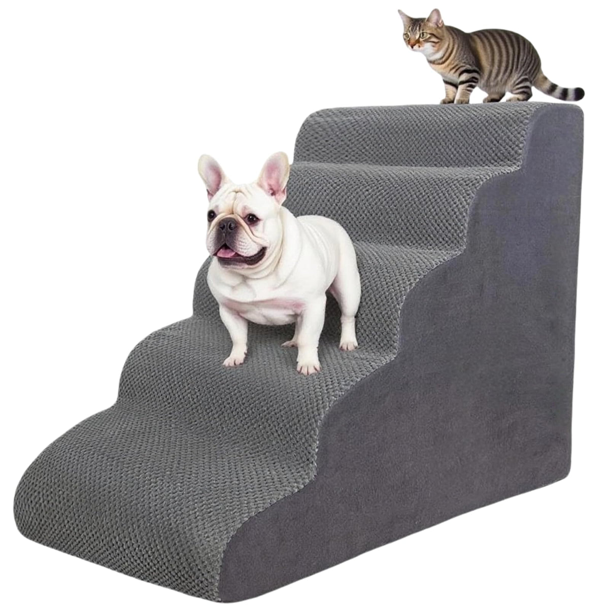 KIWIWOOF 5-step pet stairs front view with non-slip surface for safe climbs.