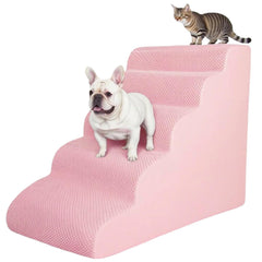 KIWIWOOF 5-step pink pet stairs provide bed-to-sofa access.