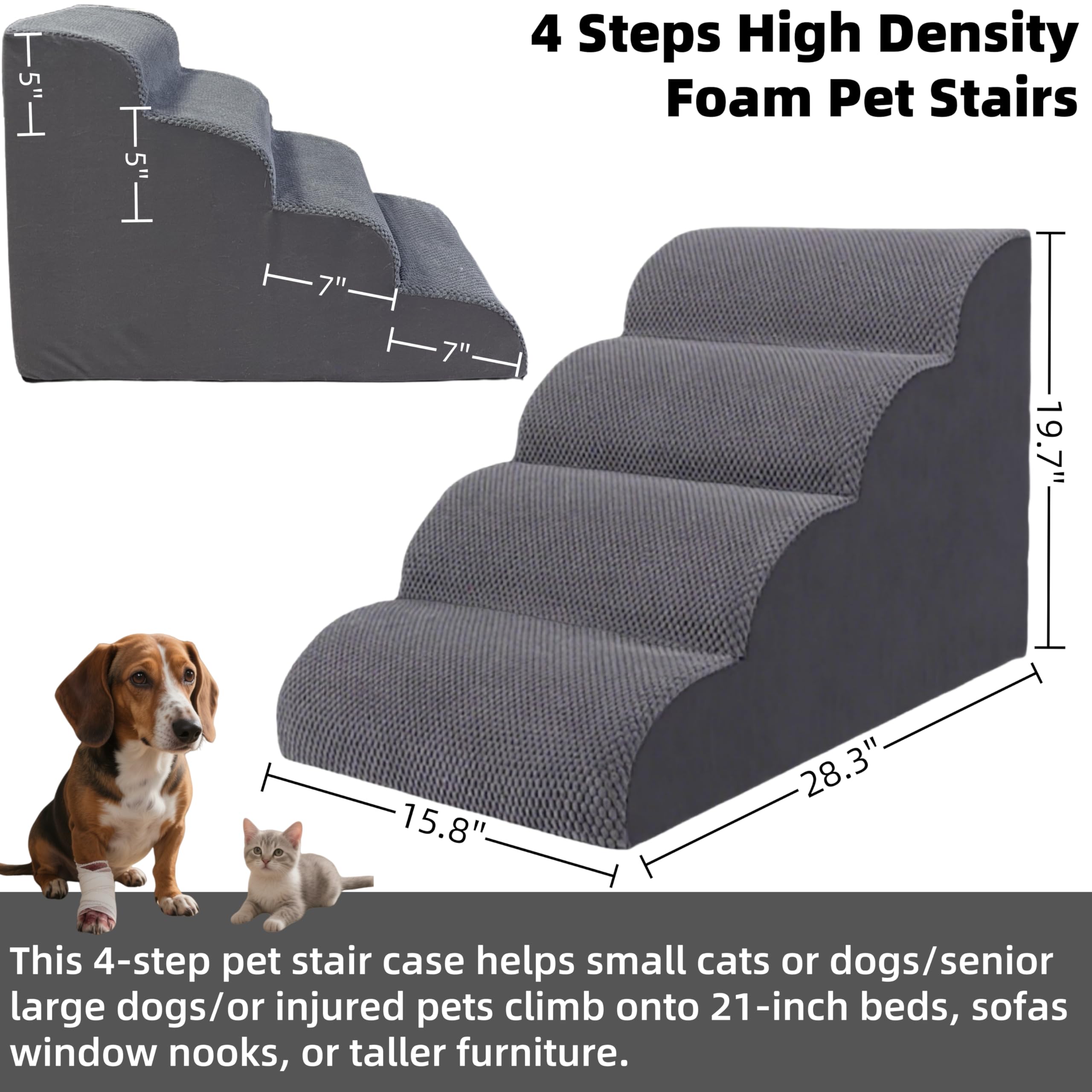 KIWIWOOF 6-step bed-height stairs with durable gray finish for taller beds