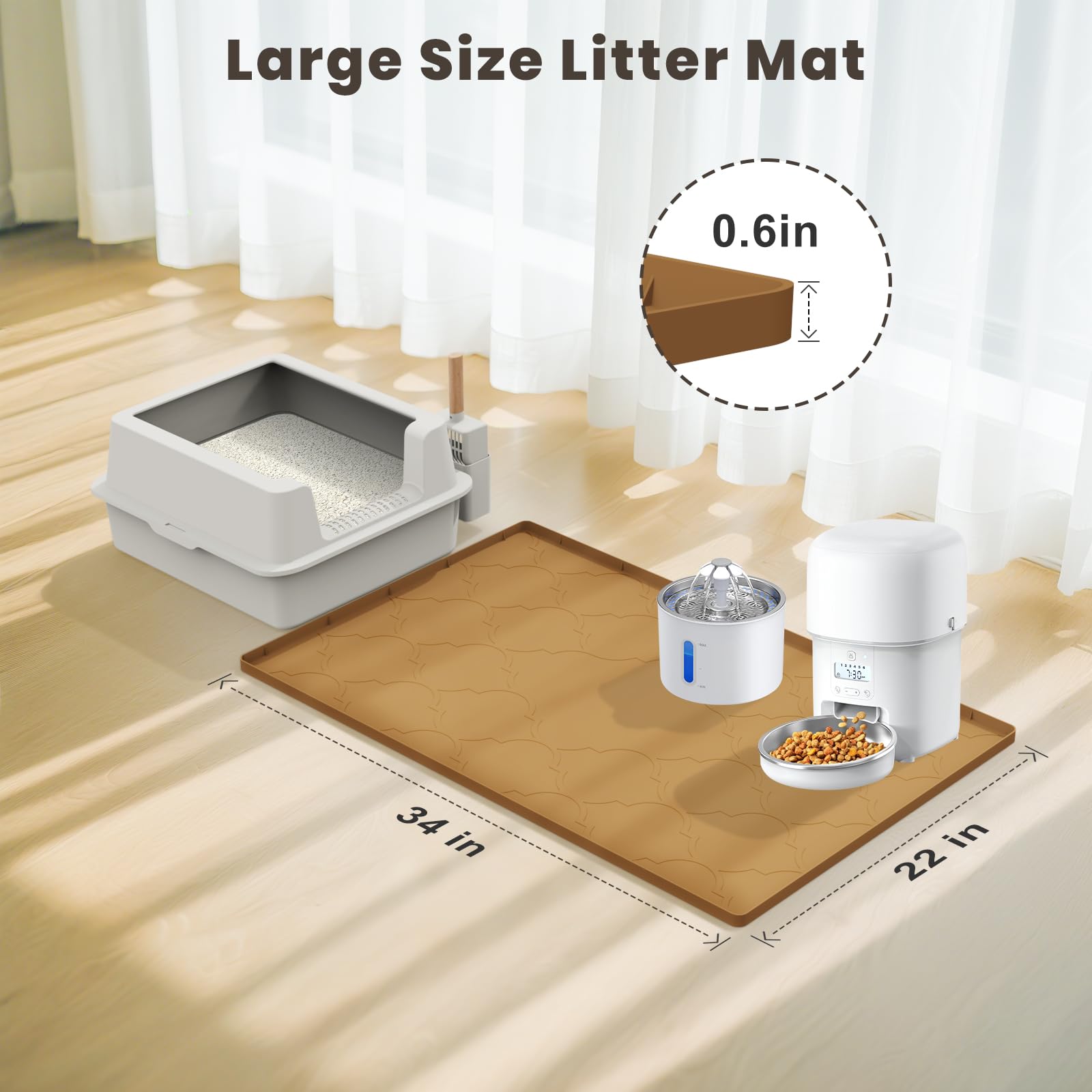 KIXCVDM waterproof silicone mat near bowls prevents spills and keeps floors dry.