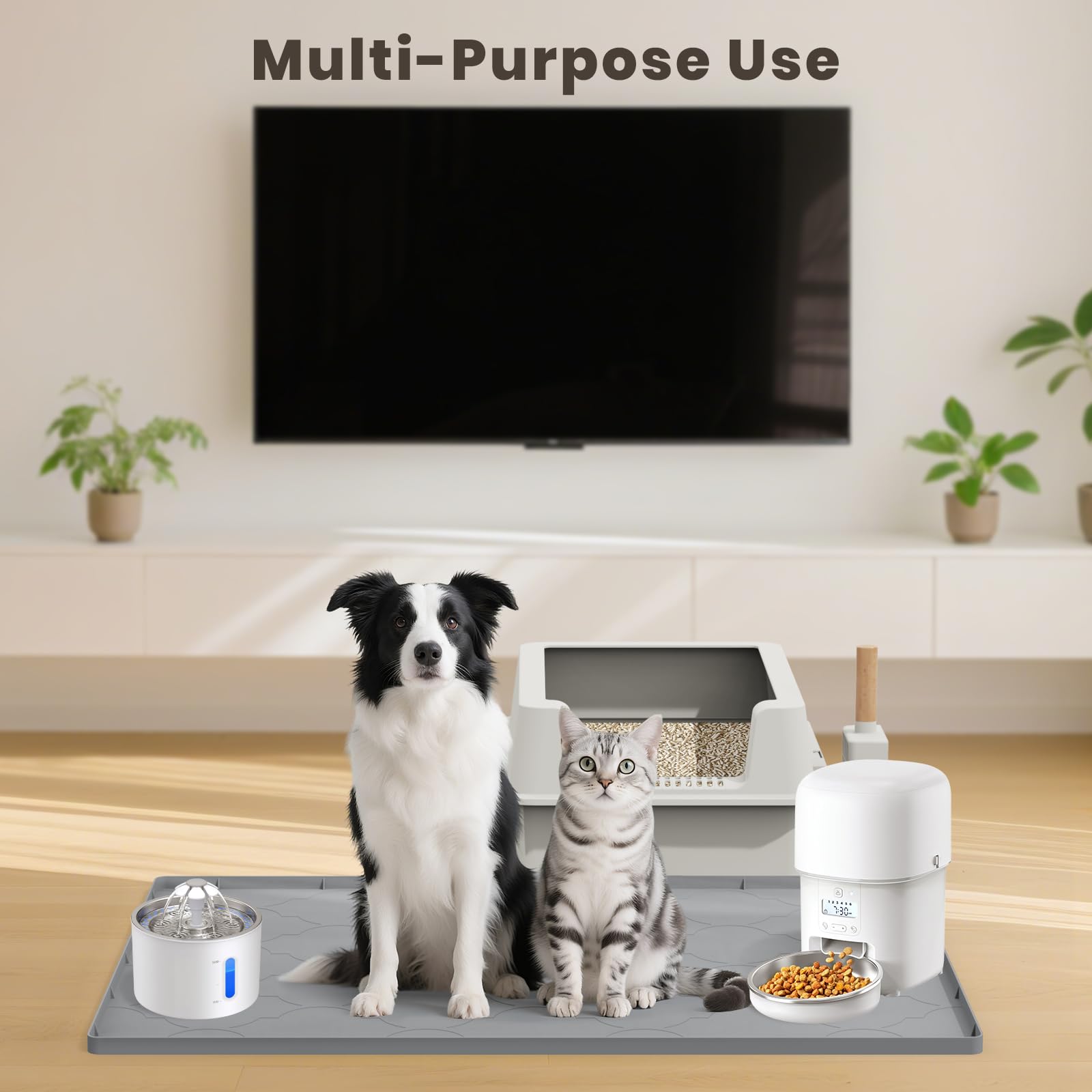 KIXCVDM gray cat litter mat complements modern home decor and style.