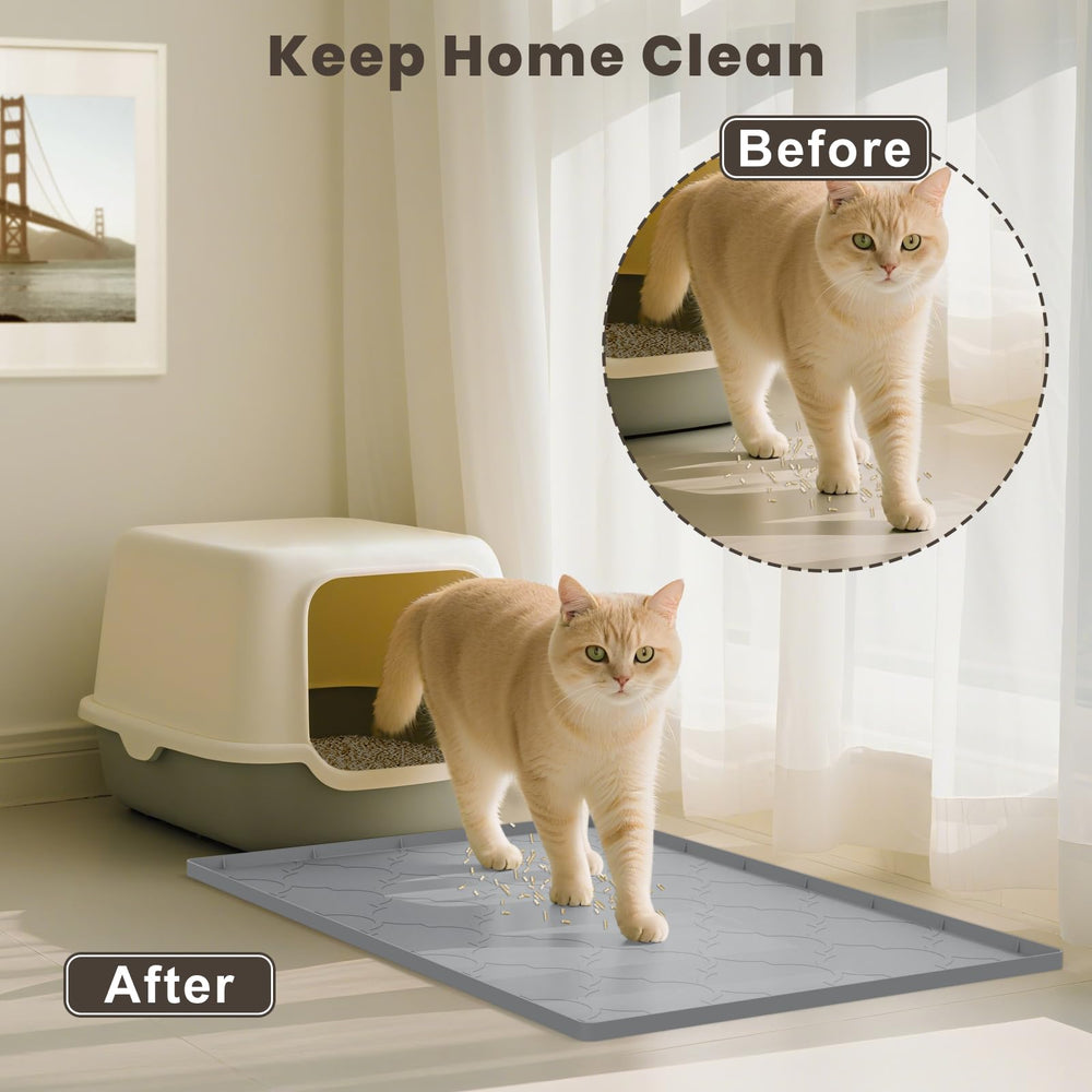 KIXCVDM silicone cat litter mat closeup shows a paw-friendly, flexible surface.