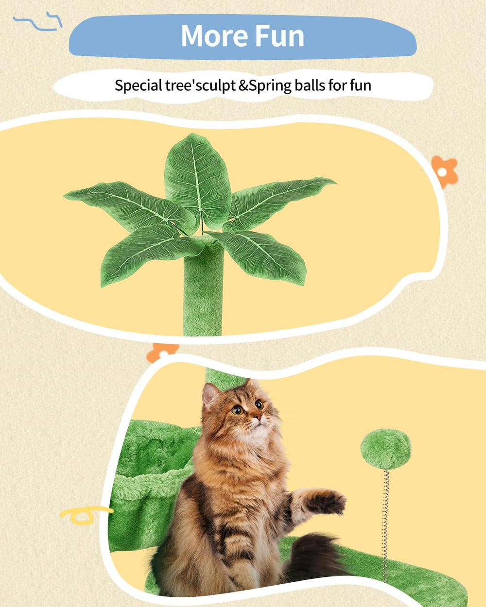 KIYUMI cat tree green base ensures stable, safe play area