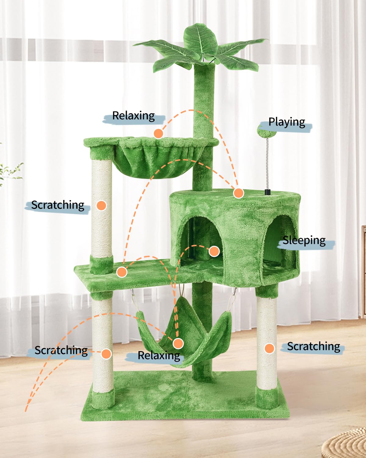 KIYUMI cat tree green hammock perch offers a cozy lounging spot