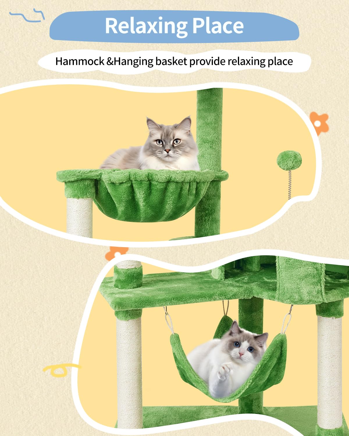 KIYUMI cat tree green multi-level design maximizes vertical space