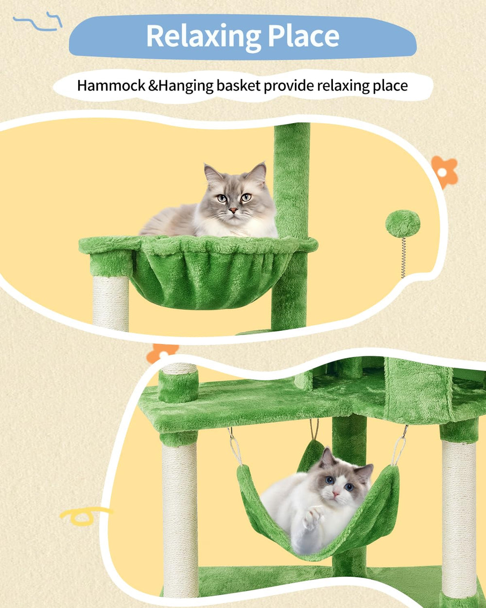 KIYUMI cat tree green multi-level design maximizes vertical space