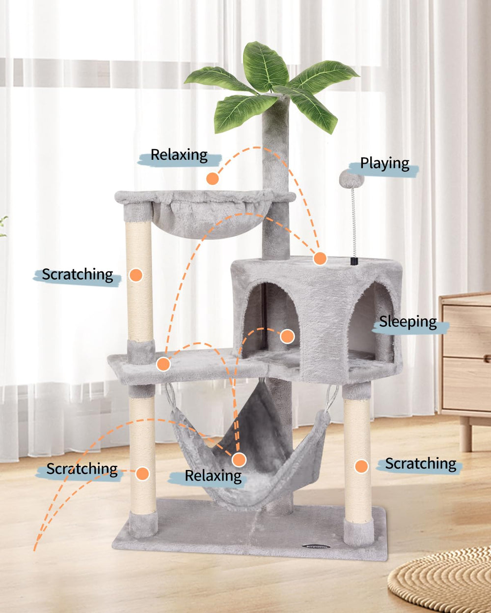 KIYUMI cat tree hammock-perch-grey provides cozy lounging and sunlit resting space