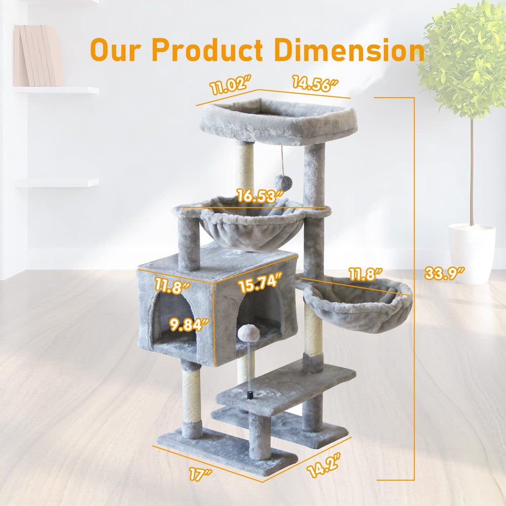 KIYUMI cat tree side view demonstrates balanced design for climbing and exercise.