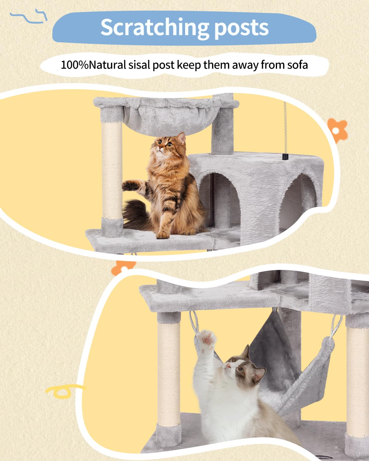 KIYUMI cat tree-sisal-post-closeup-grey shows durable scratching surface for daily use