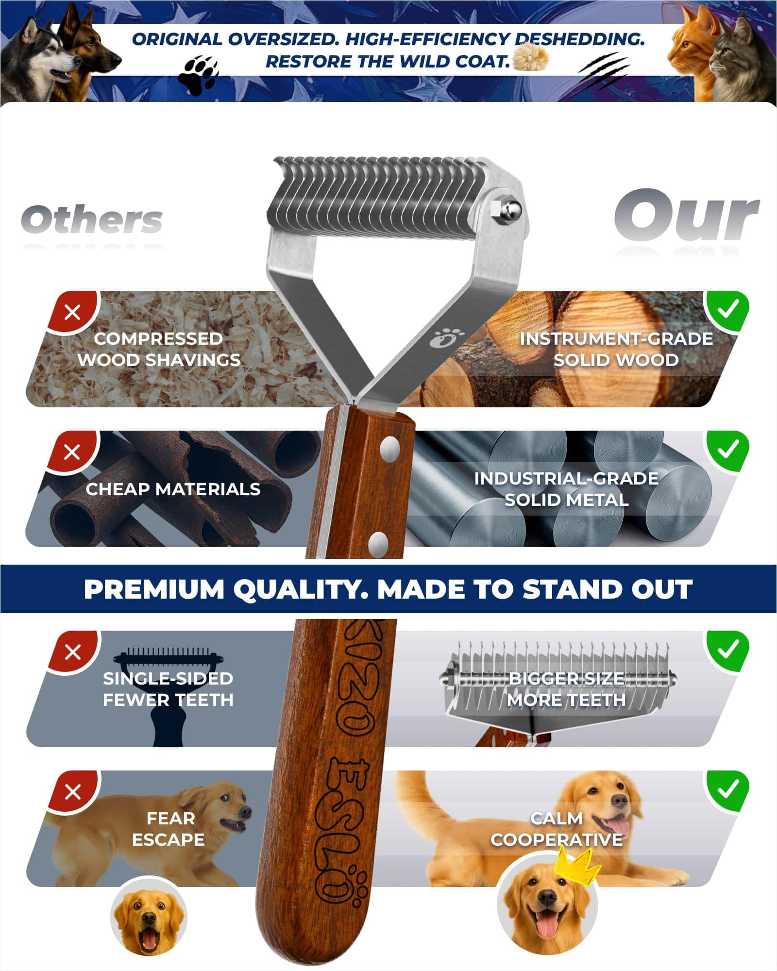 KIZO ESLO dog brush closeup shedding highlights potential hair reduction during seasonal shedding